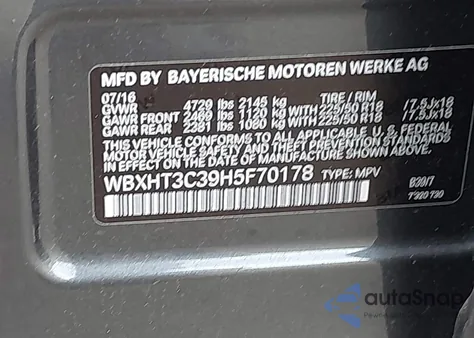 2017 BMW X1 xDrive28I z USA, uszkodzony, nr VIN WBXHT3C39H5F70178